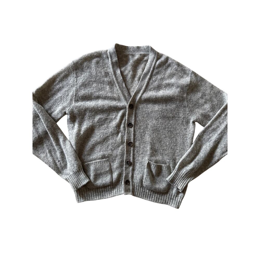 Vintage 80s 90s M102 Mens L Gray Acrylic Cardigan Sweater USA Made